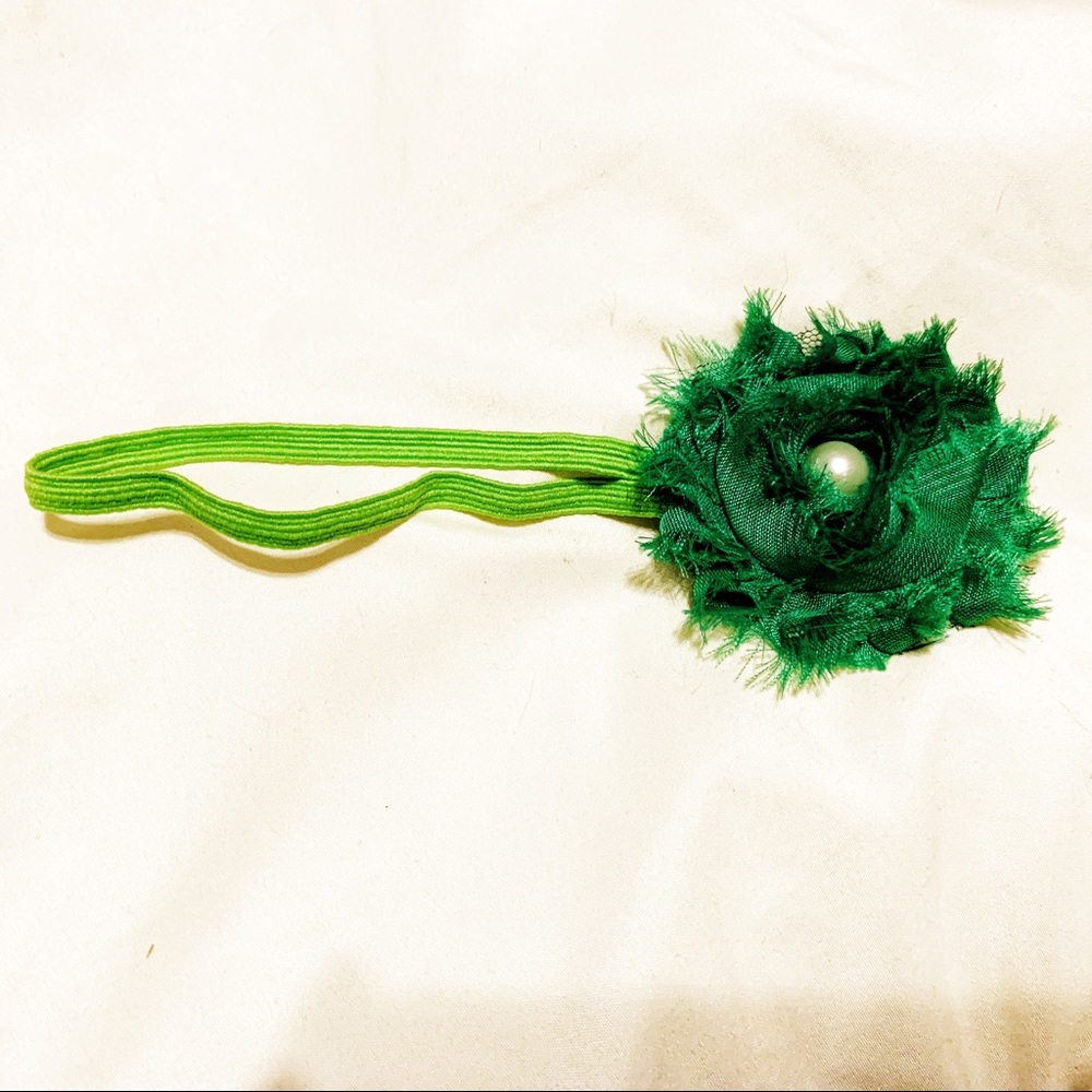 NWOT green chiffon with pearl headband bow